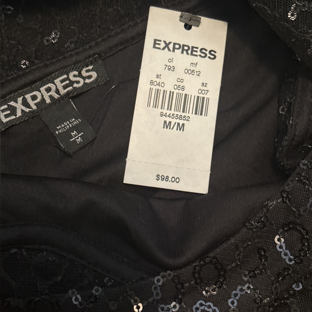 NWT Express Sz M Sequin mesh Sweetheart Black mini Dress Party Night out Date - Picture 15 of 15